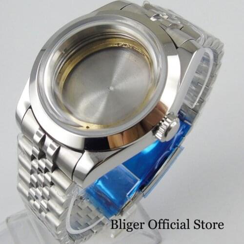 Polished BLIGER 40mm Watch Case with Mineral Glass + Watch Jubilee Band Fit ETA 2836 MIYOTA Movement