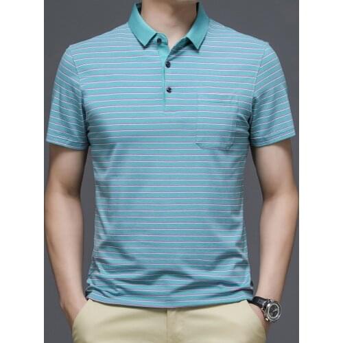 Anti-wrinkle Cotton And Viscose Blended Striped Polo Fashion Summer Color Contrast Business Short Sleeve Poloshirt Brand Casual