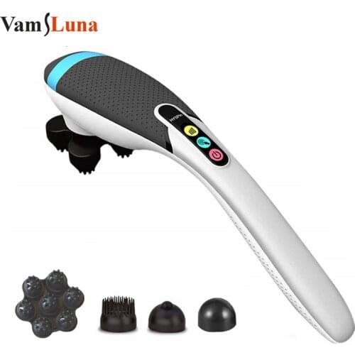 Handheld Electric Heat Deep Kneading Tissue Massager Cordless and Rechargeable Stick - 4 Interchangeable Heads 5 Speeds 4 Mode