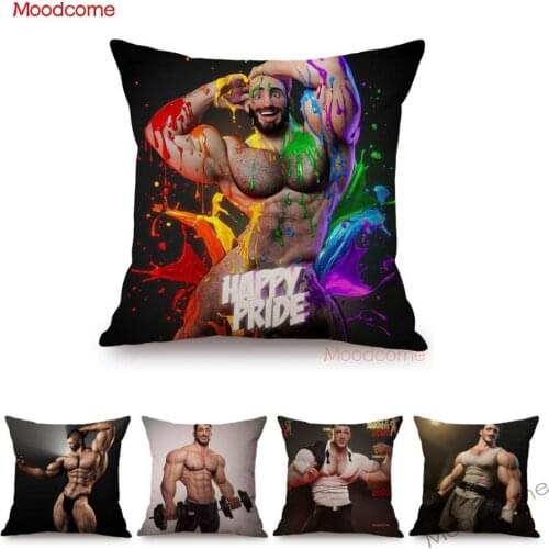 Sexy Gay Pride Theme Cartoon Gym Guy Muscle Man Super Heroes Ideal Boyfriend Decorative Sofa Pillow Case Linen Cushion Cover Art
