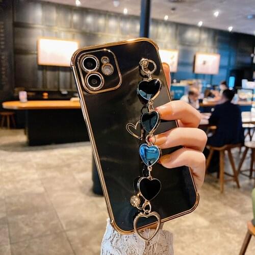 Luxury Cute Wristband Heart-shaped Plating Silicone Phone Case For iPhone 12 11 Pro XS Max XR 8 7 Plus Ultra-thin Soft Cover