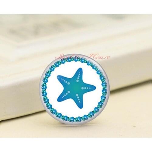 Handmade Round Starfish photo glass Cabochons, Jewelry Finding Cameo Pendant Settings, (F008-1286)