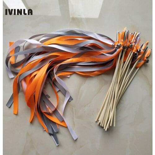 50pcs/lot white orange and grey wedding wands stick Streamers With big sliver Bells for wedding