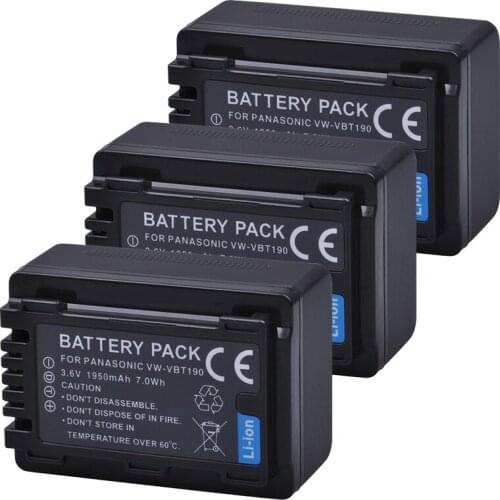 Tectra 3pcs/pack VW-VBT190 VW VBT190 Battery for Panasonic HC-V110 HC-V130 HC-V160 HC-V180 HC-V201 HC-V210 HC-V230 HC-V250