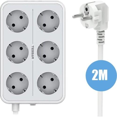 EU Adaptor Power Strip with 3 USB Ports and 6 Outlet Extender Electrical Socket with 2 M Extension Cable Home Office Multi Plugs