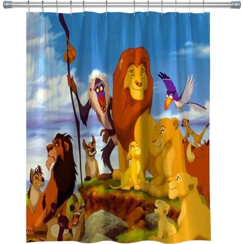 Kids and Childrens Cartoon Shower Curtain for Bathroom, Lion Pattern Machine Washable Mildew Resistant Waterproof Fabric