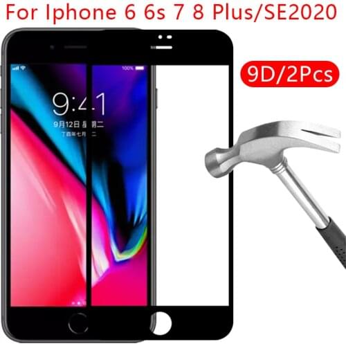 9d protective tempered glass for iphone 6 s 6s s6 7 8 plus se 2020 2 screen protector on i phone iphon 6plus 6splus 7plus 8plus
