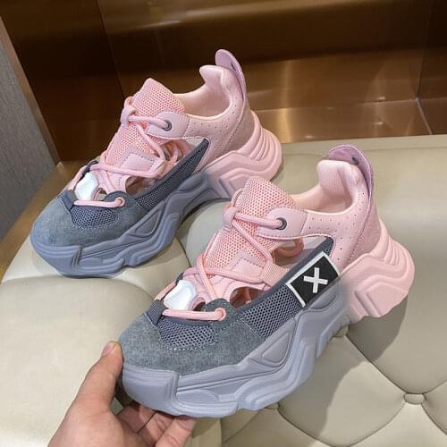 Women Comfortable Breathable Hollow Out Mesh Lace-up Woman Casual Shoes New Fashion Platform Sneakers Dad Shoes