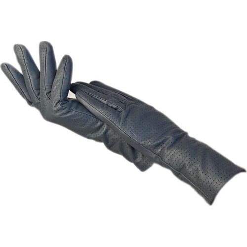 Gloves Winter and Autumn Ladies Fashion Wrist Sheepskin Gloves Dark Gray Perforated Leather Warm New Leather Driving Dress Motor