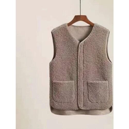 Khaki Lady Zipper Fur Furry Plush Vest Women Sleeveless Down Coat Tops Casual Short Outwear Waistcoat Parkas Jacket Coats Cloth