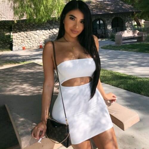 Women Sexy Dress Halter Dress Summer Sundress Female Party Dress Casual Hollow bag hip tube top strapless sleeveless slim dress