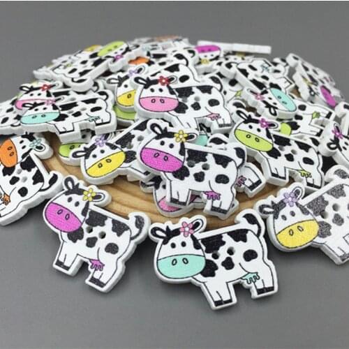 DIY 100PCS Cartoon Wooden Cows shape buttons 2-holes sewing crafts Scrapbooking 27mm