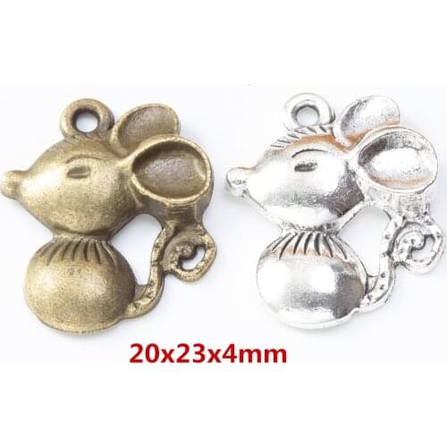 25 pieces of retro metal zinc alloy mouse Pendant for DIY handmade jewelry necklace making 8198