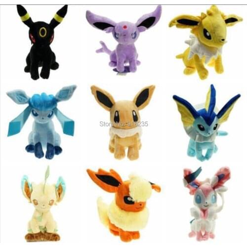 5/Lot Eev Umb Vap Fla Jol Esp Lea Gla Vap 30CM Plush Doll Wholesale