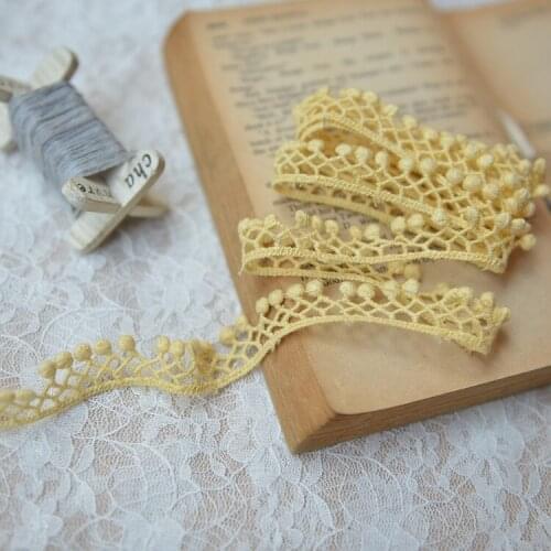 6m Light yellow High Quality Cotton Plush Pom Ball Lace Trims Handmade diy Clothing Tassel Curtain Decoration Accessory 1.5cm