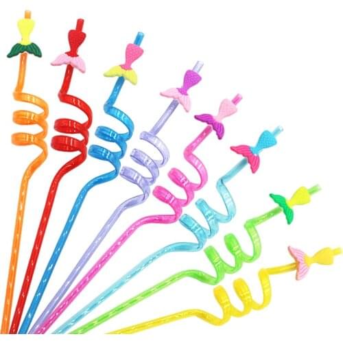 8 Pcs/set Colorful Fish Mermaid Tail Party Plastic Straws Birthday Party Decorations Kids Adult Disposable Tableware Supplies