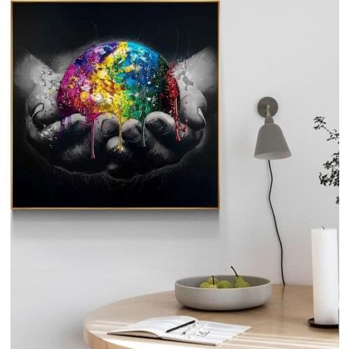 Abstract Colorful Galaxy Stars Planet Hole Space in Hand Posters Prints Universe Earth Wall Pictures for Living Room Decoration