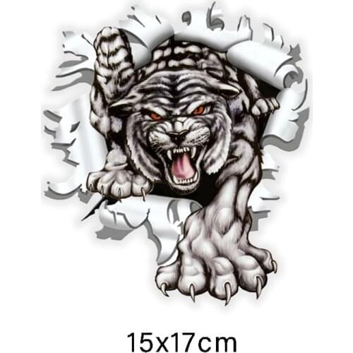 Car Decal tiger in bullet hole colorful funny modeling off road car sticker car exterior PVC decal, 17cm * 15cm