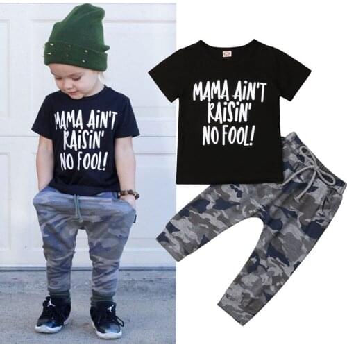 2021 Children Clothing Suits For Boys Clothes Kids Toddler 2PCS Letter Top+ Camouflages Pant Infantis Outfits