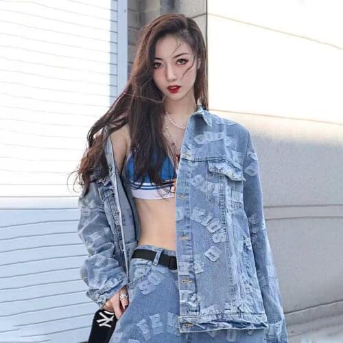 Denim Jacket Two Piece Loose Tracksuit Men and Women Winter Cool Jeans Set Long Sleeve Denim Coats Men Sets Male Jean Outerwear
