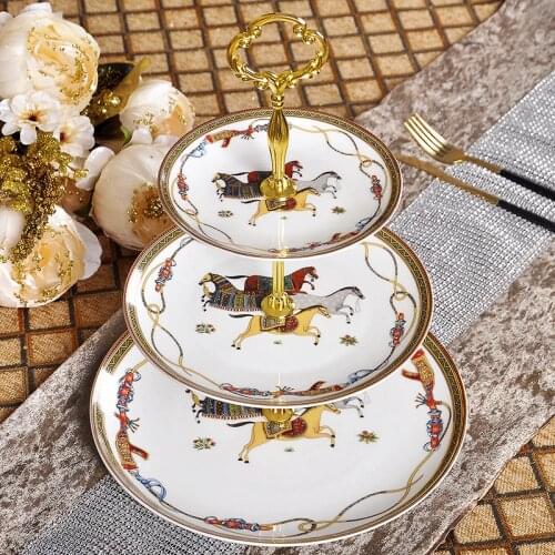 European Three Layer Fruit Plates Cake Snack Tray Dried Fruit Holder Buffet Display Rack Living Room Dessert Special Plate