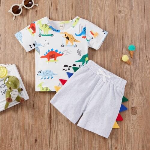 Cartoon Dinosaur T-shirt Top Shorts Sets Toddler Kids Baby Boys Outfits Animal Printed Children Clothing Outfit Set 2021 Summer