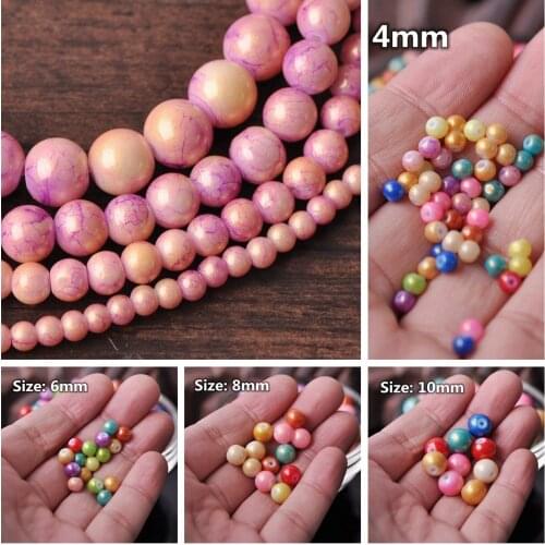 Round 4mm 6mm 8mm 10mm Foil Coated Opaque Glass Loose Spacer Beads Wholesale Lot for Jewelry Making DIY Crafts Findings