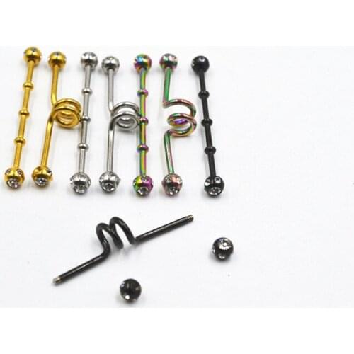 Lot50pcs Free Shippment Surgical Steel 14g Industrial Ear Barbells Scaffold Earring Gems body piercing jewelry