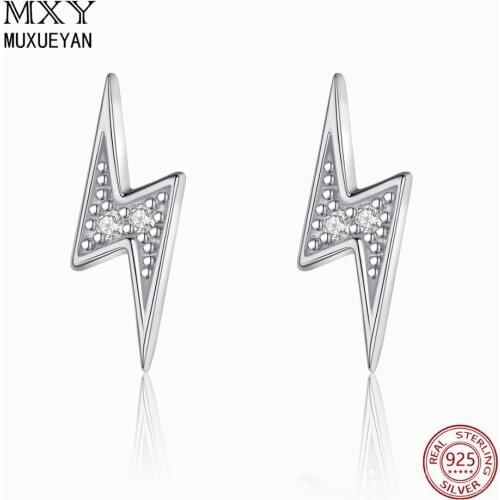 925 Sterling Silver Mini Lightning Stud Earrings for women plated gold 2020 trend Jewelry MUXUEYAN
