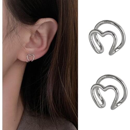2PCS Fashion Simple Ear Clip Cuff Wrap Earrings For Women Punk Jewelry Clip-on Heart Shape Earrings Non-piercing Ear Cuff