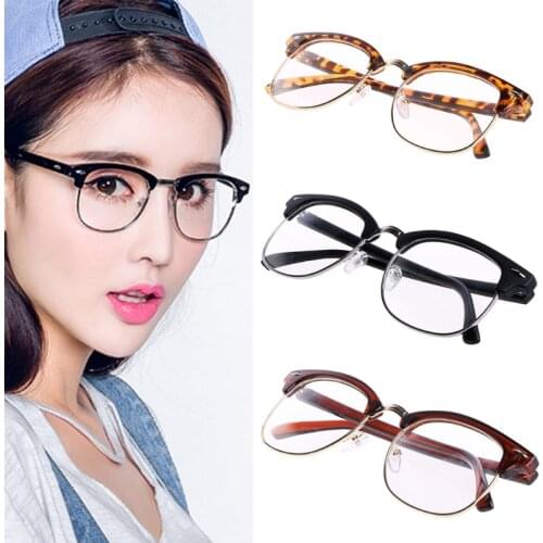 Men Women Metal Half rimless Glasses Optical Eyeglasses Frame Clear Lens Eyewear