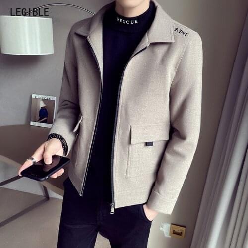 Legible Autumn New Casual Trench Coat Solid Jacket Men Brand Fashion Short Solid Pocket Trench Coat Men Windbreaker