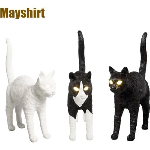 SELETTI Resin Cat Table Lamps Bedroom Modern Cute Animal Desk Lamp Bedside Led Night Light Fixtures Home Decor Nightstand Lights