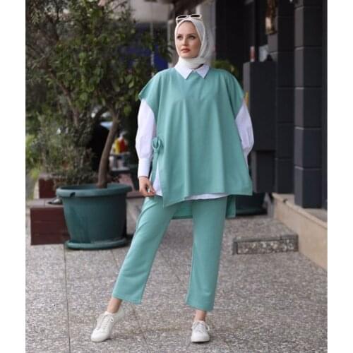 Richkeda Store New 2021 2 Piece Sweater And Sweatpants Womens Muslim Sport Set Muslim Fashion Islamic Clothing Turkey Dubai