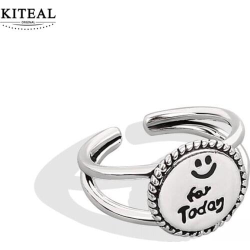 KITEAL online shopping india silver plated size Resizeable women rings for women Fashion Smiley face round card ring men charm