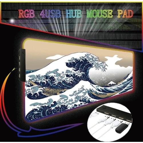 Mai Ruige Great Wave Off Art RGB Full Size Natural Rubber Mouse Pad Gaming Computer Mouse Pad HUB Hub LED Suitable for Cs Go Lol