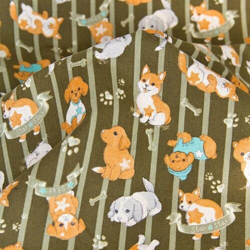 Half-Meter Japanese Cotton Linen Fabric Canvas Fabric Retro Dog C