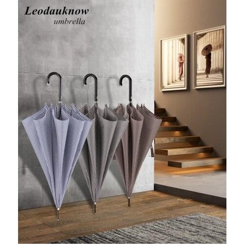 Leodauknow Simple and light umbrella for men.bright plaid design with slender curved handle
