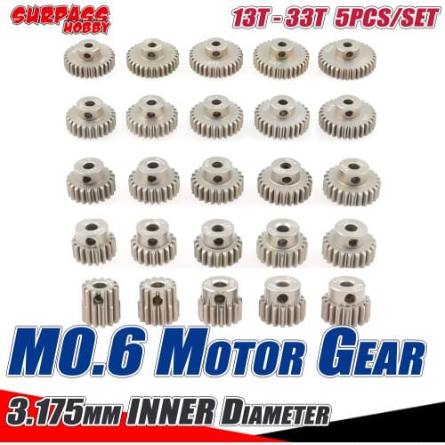 SURPASS HOBBY M0.6 Motor Gear Metal Pinion 3.175mm 13T 15T 17T 19T 21T 23T 25T 27T 29T 33T 5PCS Set for 1/8 1/10 RC Car Traxxas
