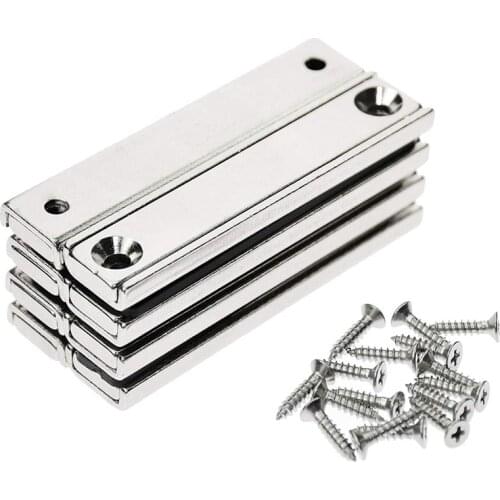 Strong Neodymium Rectangular Pot Magnets, Countersunk Hole Magnets with Mounting Screws 60x13.5x5mm 8PCS