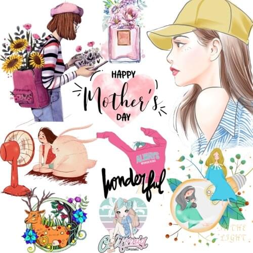 Iron-on Transfers Patches Beautiful Flower Parches Butterfly Girls Heart Transfers Stickers Print On T-shirt Shoes Hat Socks DIY