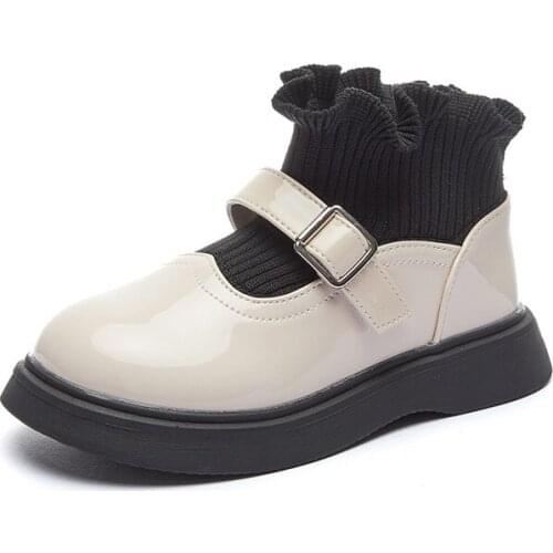 Girls Western Style Princess Shoes 2021 Autumn New Style Girls Lace Paint Leather Shoes for Children Ruffle Sweet Warm Fashion