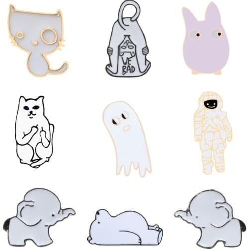 Cute Animal Brooch Elephant Cat Bear Ghost Astronaut Enamel Cartoon For Women Shirt Backpack Jewelry Pin Lapel Badge Accessories