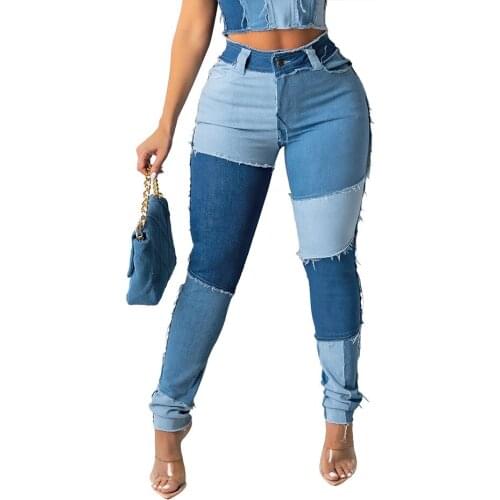 Jeans Women 2021 Zipper High Waist Stretch Ripped Patchwork Jeans Fashion Denim Full Length Pencil Pants Skinny Jean Trousers