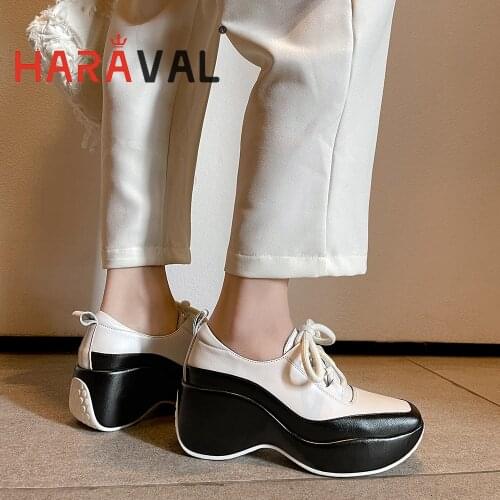 2121 New Style Women Sneaker Shoes Thick Bottom Genuine Leather Elegant Sports Black Blue Organe Lace Up Spring Autumn ShoesA248