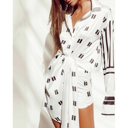 2021 New Print Striped Dresses For Girls Lapel Collar Long Sleeve High Waist Patchwork Ruched Womens Elegant Dress Fashio