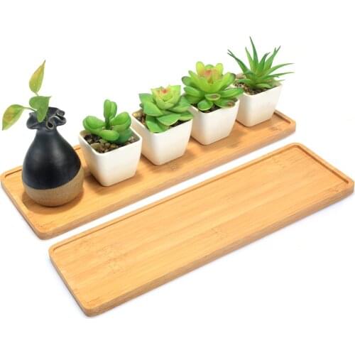 1pc Wooden Bamboo Tray Plant Flower Pot Round Saucer Rectangle Cactus Holder Pot Tray Simple Design Home Decor Crafts Bowl Plate