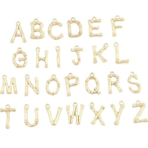 10 PCs Zinc Alloy Alphabet Charms "A-Z "Letter Matt Gold Color Pendants Bamboo Shape Metal 26 Capital Charm Fit Jewelry Crafts