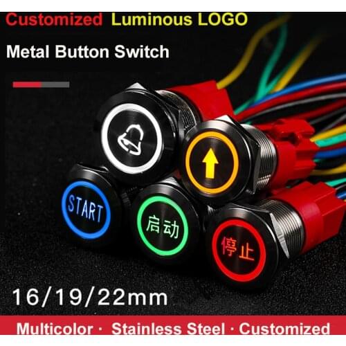 4PCS 16mm 19mm 22mm 5A Reset Metal Button Start Stop Switch with LED Light Small Button Inching Switch Waterproof and Dustproof