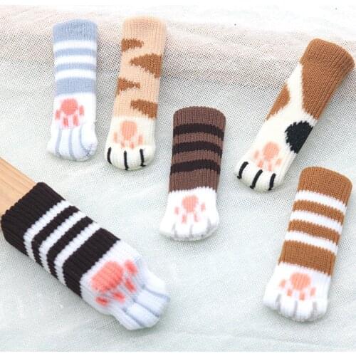 4pcs Table and Chair Foot Pad Foot Cover Protective Cover Cat Claw Knitted Socks Mute Wear-resistant Non-slip Mat Home Mat